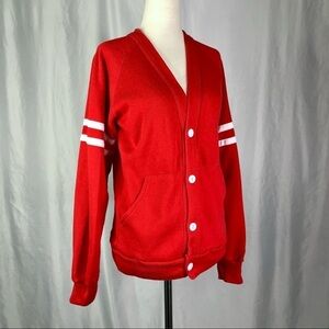 Vintage Gearing Up single stitch varsity cardigan sweatshirt red white S